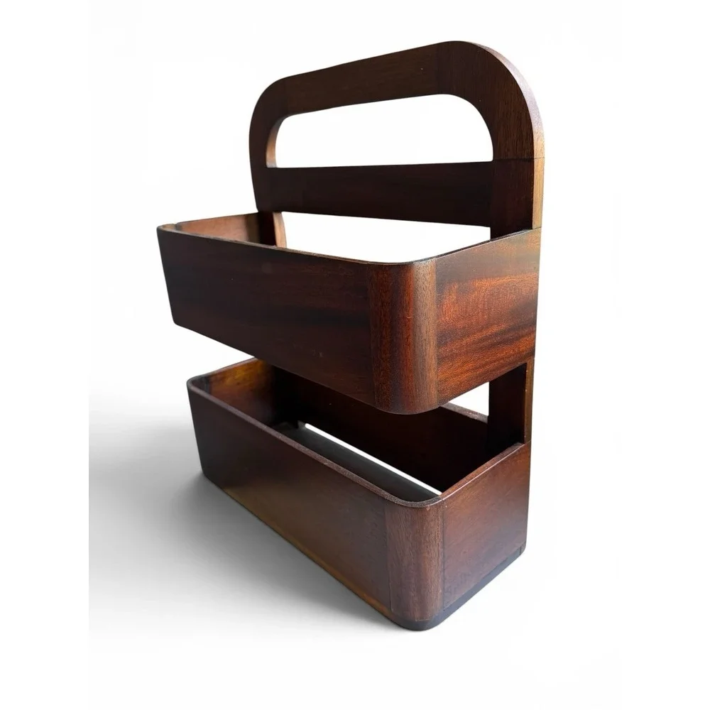Selamat Designs Walnut Wood Storage Shelf Organizer Wall Hanging Woven